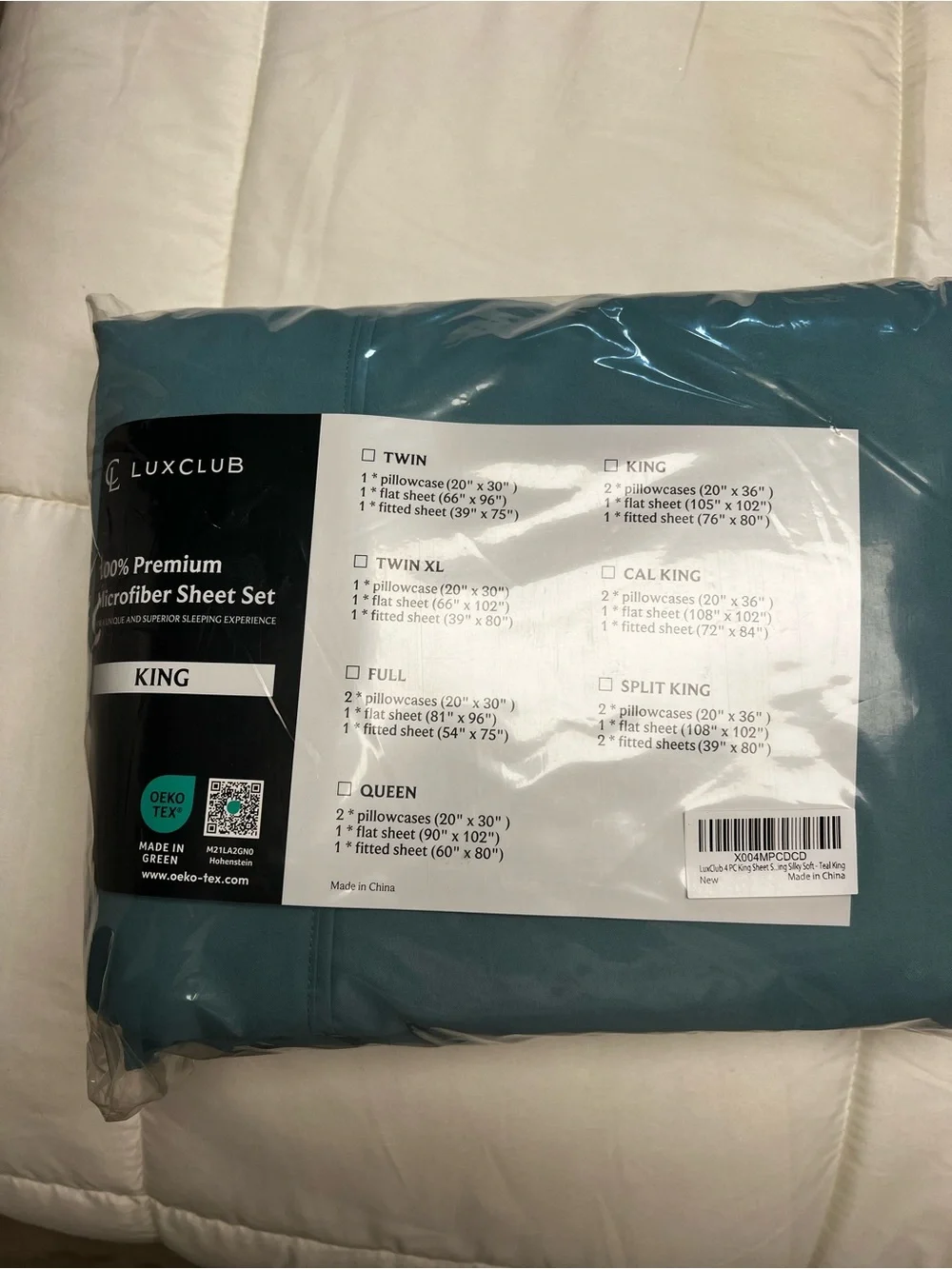 King Microfiber Sheet Set in Teal